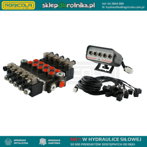 Rozdzielacz hydrauliczny 5 sekcyjny 40L/min sterowany elektrycznie 24V z panelem sterującym z pięcioma przyciskami
