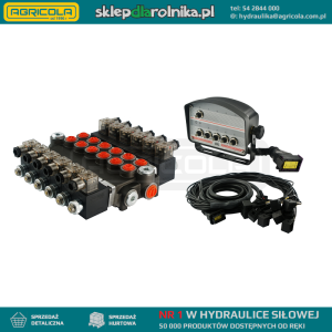 Rozdzielacz hydrauliczny 6 sekcyjny 40L/min sterowany elektrycznie 24V z panelem sterującym z sześcioma przyciskami