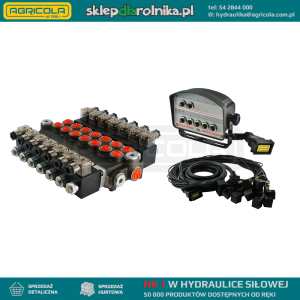 Rozdzielacz hydrauliczny 7 sekcyjny 40L/min sterowany elektrycznie 24V z panelem sterującym z siedmioma przyciskami