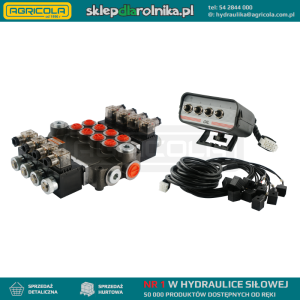 Rozdzielacz hydrauliczny 4 sekcyjny 80L/min sterowany elektrycznie 12V z panelem sterującym z czterema przyciskami
