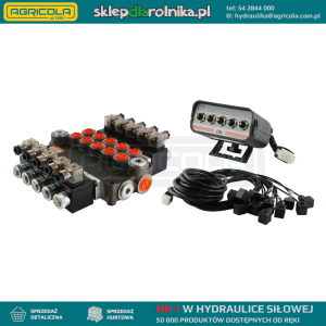 Rozdzielacz hydrauliczny 5 sekcyjny 80L/min sterowany elektrycznie 12V z panelem sterującym z pięcioma przyciskami