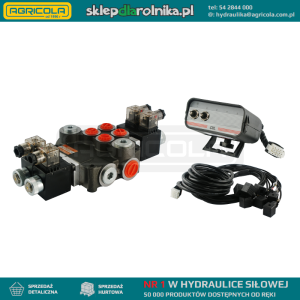 Rozdzielacz hydrauliczny 2 sekcyjny 80L/min sterowany elektrycznie 24V z panelem sterującym z dwoma przyciskami