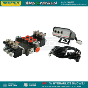 Rozdzielacz hydrauliczny 3 sekcyjny 80L/min sterowany elektrycznie 24V z panelem sterującym z trzema przyciskami