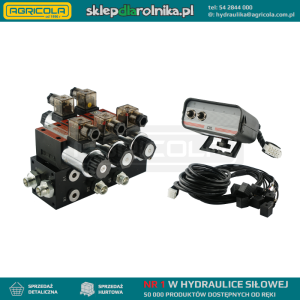 Rozdzielacz hydrauliczny 2 sekcyjny blokowy typu CETOP 03 NG6 sterowany elektrycznie 12V z panelem sterującym z dwoma przyciskami
