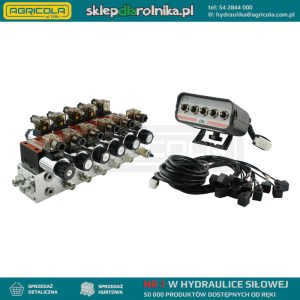 Rozdzielacz hydrauliczny 5 sekcyjny blokowy typu CETOP 03 NG6 sterowany elektrycznie 12V z panelem sterującym z pięcioma przyciskami