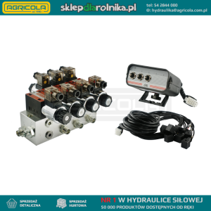 Rozdzielacz hydrauliczny 3 sekcyjny blokowy typu CETOP 03 NG6 sterowany elektrycznie 24V z panelem sterującym z trzema przyciskami