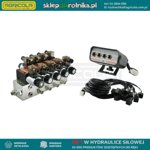 Rozdzielacz hydrauliczny 4 sekcyjny blokowy typu CETOP 03 NG6 sterowany elektrycznie 24V z panelem sterującym z czterema przyciskami