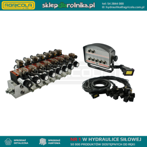 Rozdzielacz hydrauliczny 7 sekcyjny blokowy typu CETOP 03 NG6 sterowany elektrycznie 24V z panelem sterującym z siedmioma przyciskami