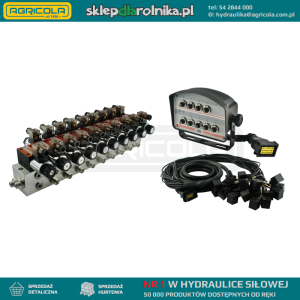 Rozdzielacz hydrauliczny 9 sekcyjny blokowy typu CETOP 03 NG6 sterowany elektrycznie 24V z panelem sterującym z dziewięcioma przyciskami