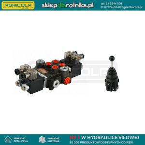 Rozdzielacz hydrauliczny 2 sekcyjny 40L/min sterowany elektrycznie 12V w zestawie z joystickiem elektrycznym 5 pozycyjnym