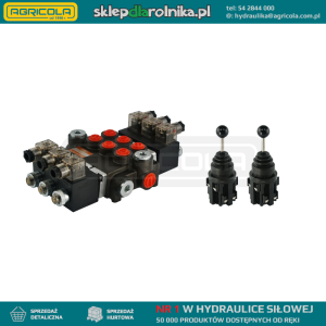 Rozdzielacz hydrauliczny 3 sekcyjny 40L/min sterowany elektrycznie 12V w zestawie z dwoma joystickami elektrycznymi 5 pozycyjnymi