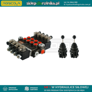 Rozdzielacz hydrauliczny 4 sekcyjny 40L/min sterowany elektrycznie 12V w zestawie z dwoma joystickami elektrycznymi 5 pozycyjnymi