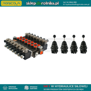 Rozdzielacz hydrauliczny 3 sekcyjny 40L/min sterowany elektrycznie 12V w zestawie z dwoma joystickami elektrycznymi 5 pozycyjnymi