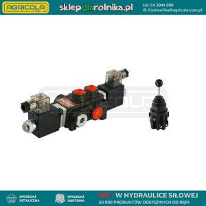 Rozdzielacz hydrauliczny 1 sekcyjny 40L/min sterowany elektrycznie 24V w zestawie z joystickiem elektrycznym 5 pozycyjnym