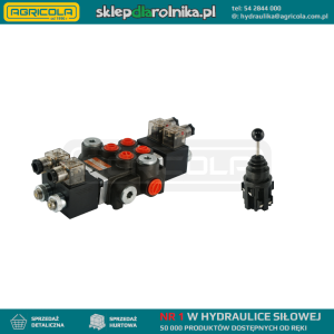 Rozdzielacz hydrauliczny 2 sekcyjny 40L/min sterowany elektrycznie 24V w zestawie z joystickiem elektrycznym 5 pozycyjnym