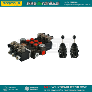 Rozdzielacz hydrauliczny 3 sekcyjny 40L/min sterowany elektrycznie 24V w zestawie z dwoma joystickami elektrycznymi 5 pozycyjnymi