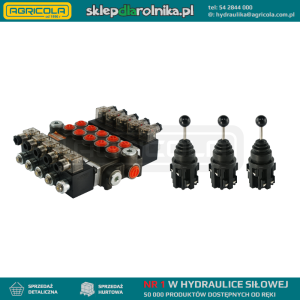 Rozdzielacz hydrauliczny 5 sekcyjny 40L/min sterowany elektrycznie 24V w zestawie z trzema joystickami elektrycznymi 5 pozycyjnymi