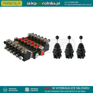 Rozdzielacz hydrauliczny 6 sekcyjny 40L/min sterowany elektrycznie 24V w zestawie z trzema joystickami elektrycznymi 5 pozycyjnymi