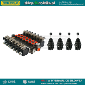 Rozdzielacz hydrauliczny 7 sekcyjny 40L/min sterowany elektrycznie 24V w zestawie z czterema joystickami elektrycznymi 5 pozycyjnymi