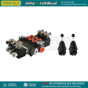 Rozdzielacz hydrauliczny 3 sekcyjny 80L/min sterowany elektrycznie 12V w zestawie z dwoma joystickami elektrycznymi 5 pozycyjnymi