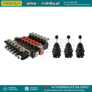 Rozdzielacz hydrauliczny 6 sekcyjny 80L/min sterowany elektrycznie 24V w zestawie z trzema joystickami elektrycznymi 5 pozycyjnymi