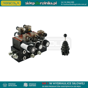 Rozdzielacz hydrauliczny 2 sekcyjny blokowy typu CETOP 03 NG6 sterowany elektrycznie 24V w zestawie z joystickiem elektrycznym 5 pozycyjnym
