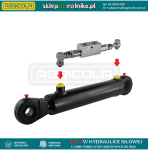 Cylinder siłownik hydrauliczny dwustronnego działania długość: 392mm skok: 160mm CJ2F-50/28/160 U25 w komplecie z zaworem zabezpieczającym VBPDE typu zamek