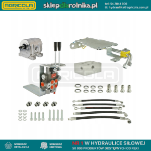 Zestaw do przeróbki i rozbudowy podstawowej hydrauliki w ciągnikach ursus C-330 w zestawie adapter, pompa aluminiowa, rozdzielacz 2 sekcyjny, wsporniki, gniazda, węże i złącza.