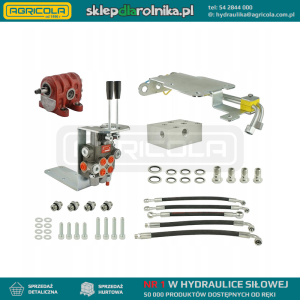 Zestaw do przeróbki i rozbudowy podstawowej hydrauliki w ciągnikach ursus C-330 w zestawie adapter, pompa żeliwna, rozdzielacz 2 sekcyjny z sekcją pływającą, wsporniki, gniazda, węże i złącza.