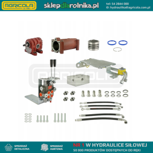 Zestaw do przeróbki i rozbudowy podstawowej hydrauliki w ciągnikach ursus C-330 zestawie adapter, pompa żeliwna, tłok i cylinder podnośnika, rozdzielacz 2 sekcyjny, wsporniki, gniazda, węże i złącza.