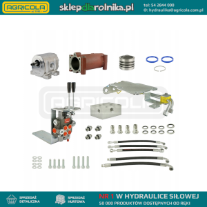 Zestaw do przeróbki i rozbudowy podstawowej hydrauliki w ciągnikach ursus C-330 w zestawie adapter, pompa aluminiowa, tłok i cylinder podnośnika, rozdzielacz 2 sekcyjny z sekcją pływającą, wsporniki, gniazda, węże i złącza.