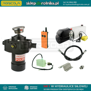 Hydraulika do przyczepy wywrotki, kipra. Zestaw do wywrotu: zasilacz 12V ze sterowaniem bezprzewodowym + siłownik z kołyską skok 1050 udźwig do 8 ton