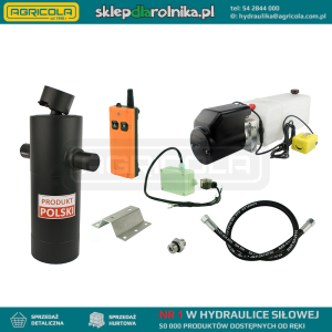 Hydraulika do przyczepy wywrotki, kipra. Zestaw do wywrotu: zasilacz 24V ze sterowaniem bezprzewodowym + siłownik skok 1200 udźwig do 10 ton