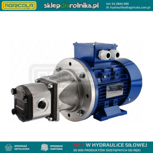 Pompa hydrauliczna zębata + silnik 3-fazowy 380V 7,5kW w zestawie z łącznikiem dzwonowym i sprzęgłem kłowym, wydajność zestawu: 21L/min ciśnienie max: 20MPa