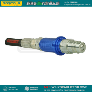Szybkozłącze hydrauliczne wtyczka euro w zestawie z niebieskim znacznikiem. Gwint zewnętrzny od strony przewodu M22x1.5