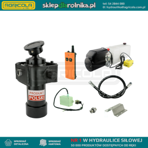 Hydraulika do przyczepy wywrotki, kipra. Zestaw do wywrotu: zasilacz 12V ze sterowaniem bezprzewodowym + siłownik skok 910 udźwig do 7 ton