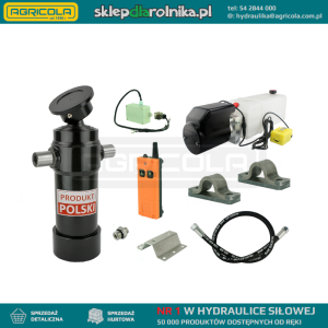 Hydraulika do przyczepy wywrotki, kipra. Zestaw do wywrotu: zasilacz 12V ze sterowaniem bezprzewodowym + siłownik skok 910 udźwig do 7 ton
