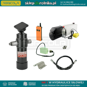 Hydraulika do przyczepy wywrotki, kipra. Zestaw do wywrotu: zasilacz 12V  ze sterowaniem bezprzewodowym + siłownik skok 700 udźwig do 5 ton