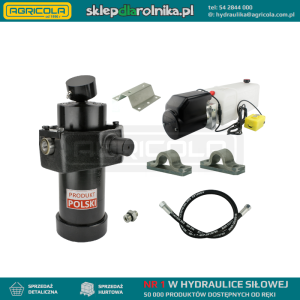Hydraulika do przyczepy wywrotki, kipra. Zestaw do wywrotu: zasilacz 12V + siłownik skok 1237 udźwig do 8 ton