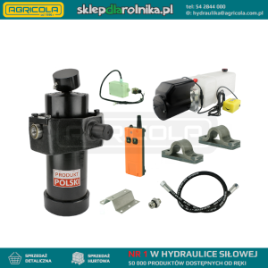 Hydraulika do przyczepy wywrotki, kipra. Zestaw do wywrotu: zasilacz 12V ze sterowaniem bezprzewodowym+ siłownik skok 1237 udźwig do 8 ton