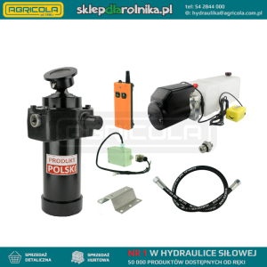 Hydraulika do przyczepy wywrotki, kipra. Zestaw do wywrotu: zasilacz 12V ze sterowaniem bezprzewodowym + siłownik skok 1432 udźwig do 12 ton