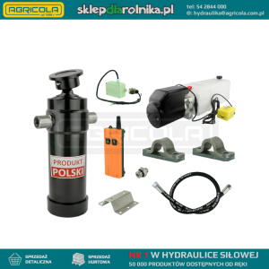 Hydraulika do przyczepy wywrotki, kipra. Zestaw do wywrotu: zasilacz 12V ze sterowaniem bezprzewodowym + siłownik skok 1432 udźwig do 12 ton