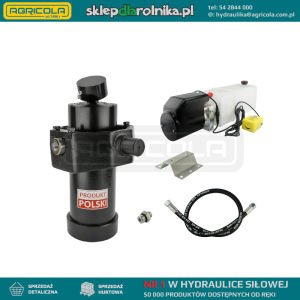 Hydraulika do przyczepy wywrotki, kipra. Zestaw do wywrotu: zasilacz 24V + siłownik skok 1237 udźwig do 8 ton
