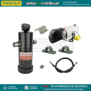 Hydraulika do przyczepy wywrotki, kipra. Zestaw do wywrotu: zasilacz 24V + siłownik skok 1237 udźwig do 8 ton