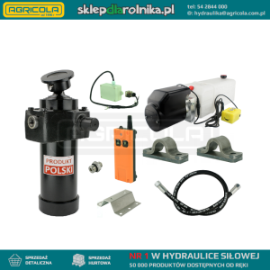 Hydraulika do przyczepy wywrotki, kipra. Zestaw do wywrotu: zasilacz 24V ze sterowaniem bezprzewodowym + siłownik skok 1432 udźwig do 12 ton