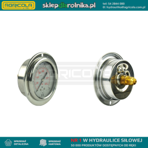 Manometr 63mm 0-250Bar GW T 1/4" z kołnierzem do mocowania w otworze pulpitu lub deski rozdzielczej