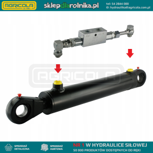 Cylinder siłownik hydrauliczny dwustronnego działania długość: 442mm skok: 160mm CJ2F 63/36/160 U35 w komplecie z zaworem zabezpieczającym VBPDE typu zamek
