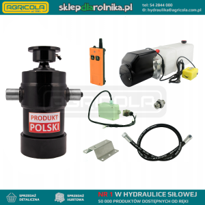 Hydraulika do przyczepy wywrotki, kipra. Zestaw do wywrotu: zasilacz 12V ze sterowaniem bezprzewodowym + siłownik skok 1000 udźwig do 12 ton