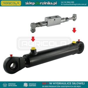 Cylinder siłownik hydrauliczny dwustronnego działania długość: 1180mm skok: 900mm CJ2F 50/28/900 U25 w komplecie z zaworem zabezpieczającym VBPDE typu zamek