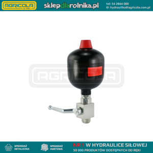 Hydroakumulator amortyzator hydrauliczny pojedynczy pojemność: 1L ciśnienie naładowania: 100bar w zestawie z zaworem odcinającym kulowym